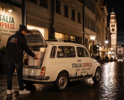 Eigener_Lieferfahrer Der Lieferfahrer liefert Pizzas aus